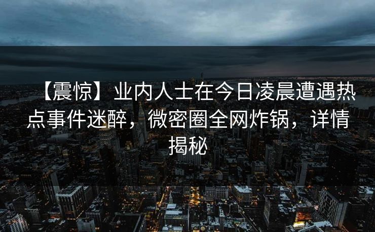 【震惊】业内人士在今日凌晨遭遇热点事件迷醉，微密圈全网炸锅，详情揭秘