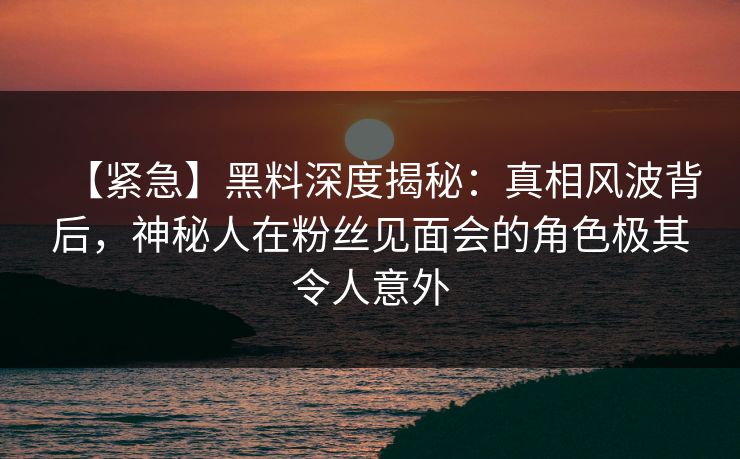 【紧急】黑料深度揭秘：真相风波背后，神秘人在粉丝见面会的角色极其令人意外